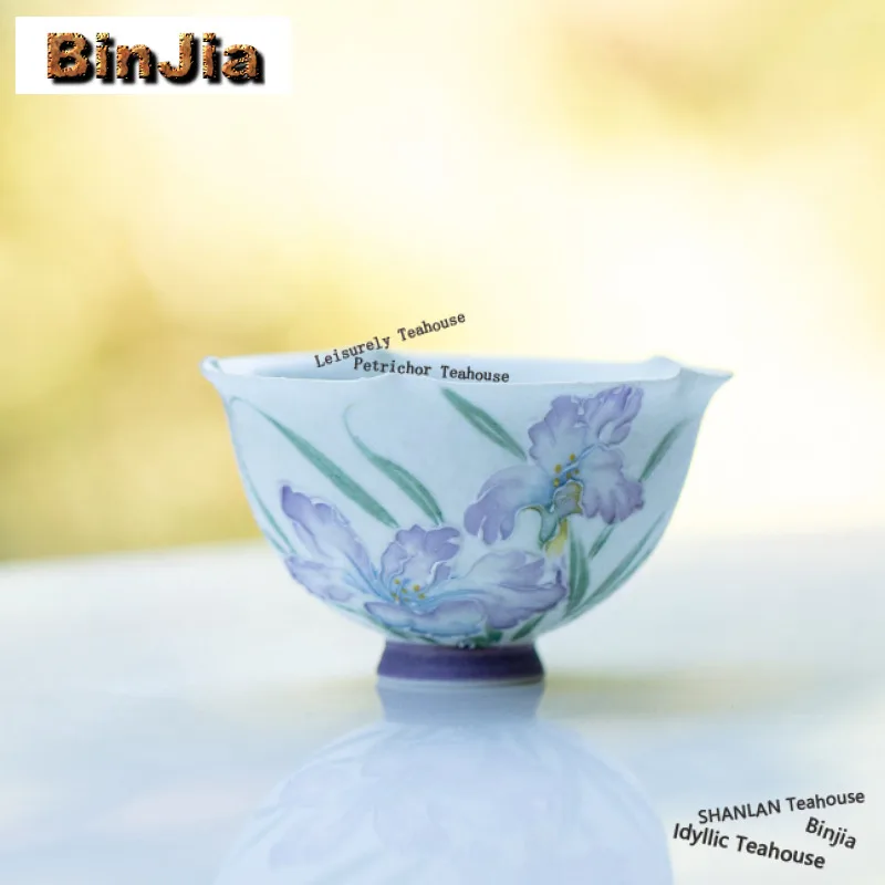 

100ml Hand-painted Flower-de-luce Teacup Elegant Tea Bowl Jug Tea-tasting Smelling Cup Jianzhan Master Cups Tea Items Collection