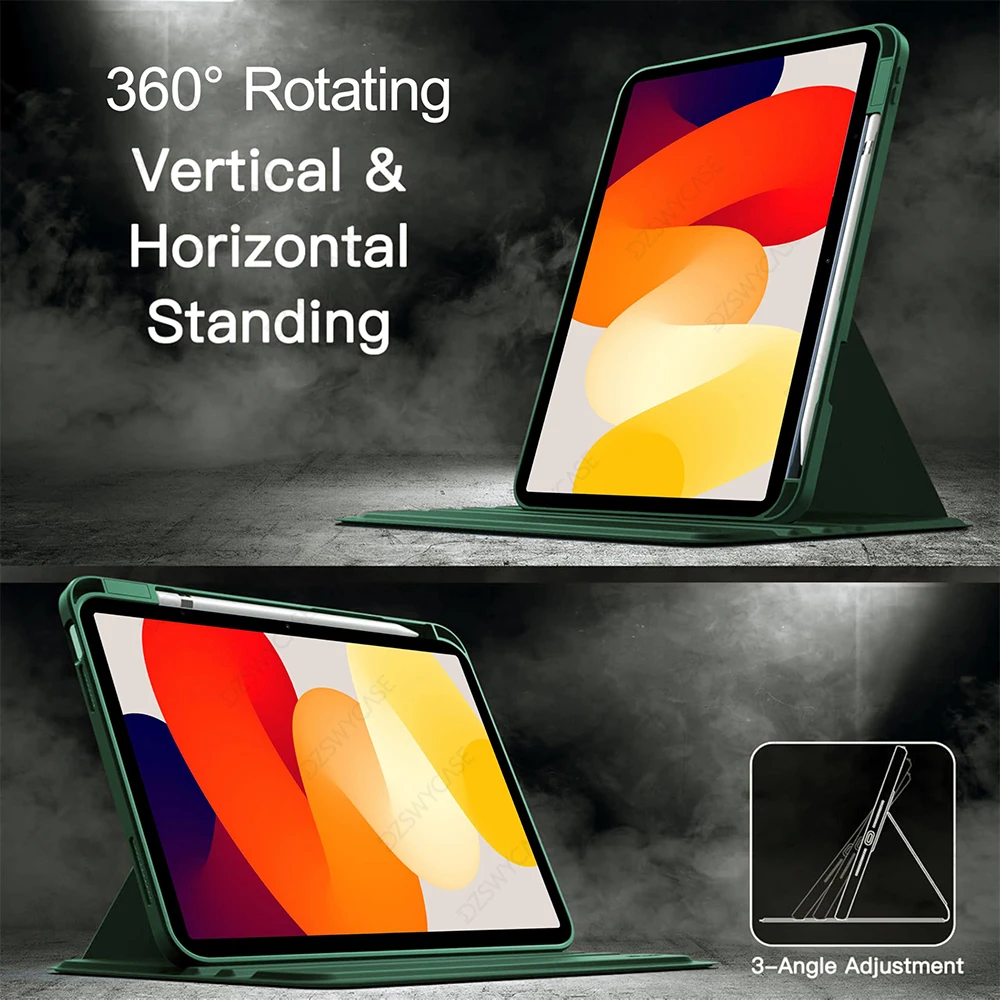 Rotating Case for Redmi Pad SE 11 inch 2023, with Pencil Holder, 360 Degree Rotation Protective Trifold Stand Cover Clear Back image 4