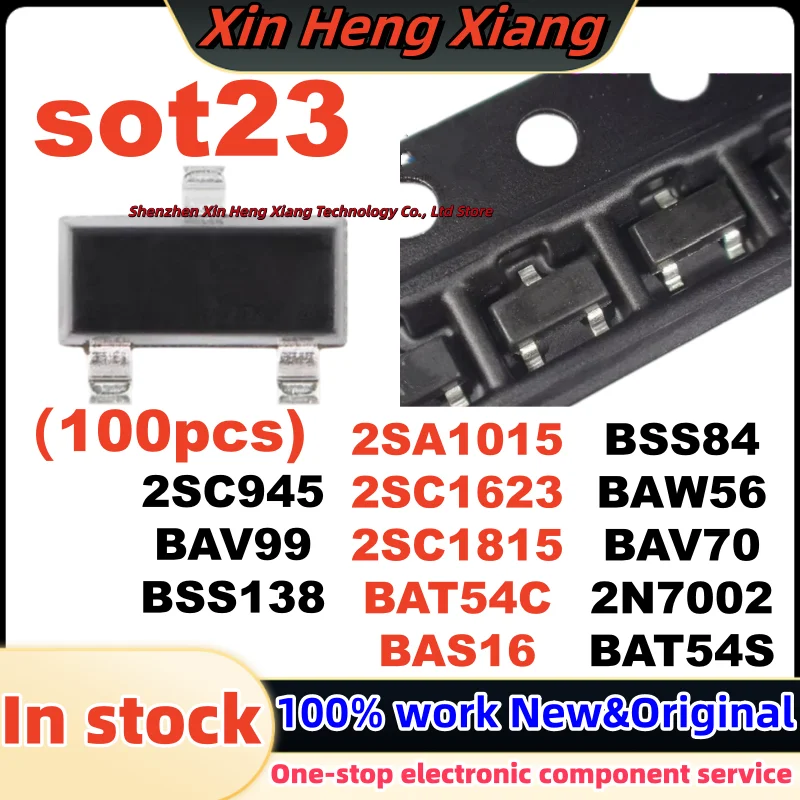 (100Pcs) 2SC945 BAS16 BAT54C BAT54S 2N7002 2SA1015 2SC1623 2SC1815 BAV70 BAV99 BAW56 BSS138 BSS84 SOT-23