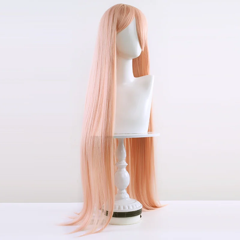 Anime Chainsaw Man Makima Power Cosplay Wig Long Orange Pink Heat Resistant Synthetic Hair Party Role Play Wigs WigCap Horns