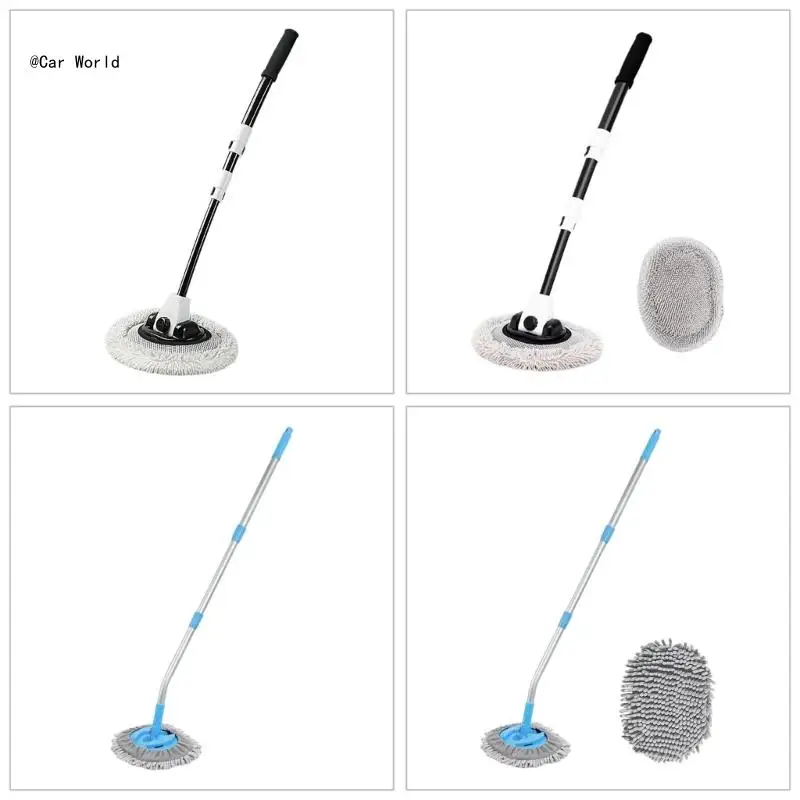 6XDB Car Detailing Mop Car Wash Brush Telescoping Cleaning Duster 90° Replacement Head Cleaning Brush Mop for Car SUV