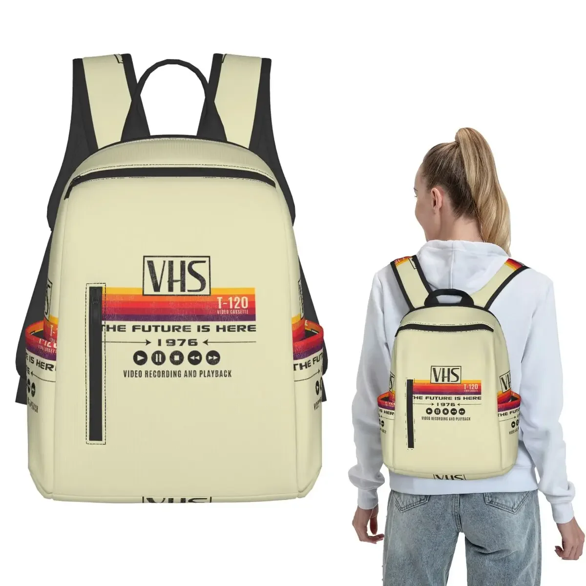 VHS The Future Is Here 1976 Worn Out Lts Backpack Daypack Children BookBag School Bag Shoulder Bags for Men Women