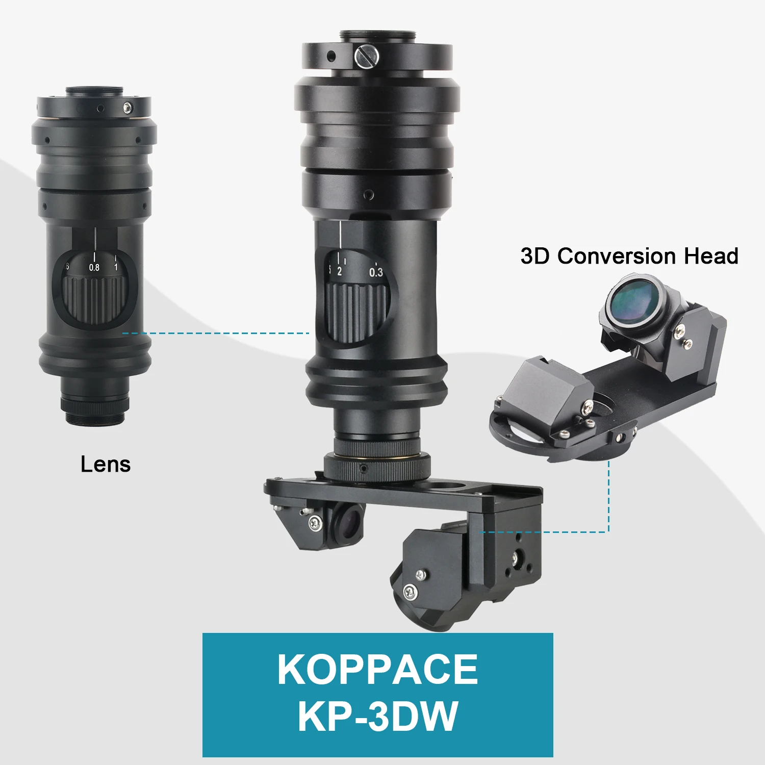 KOPPACE 20X-150X 3D Industrial Electron Microscope Lens 2D/3D Freely Switch Continuous Zoom Lens C-Mount Interface