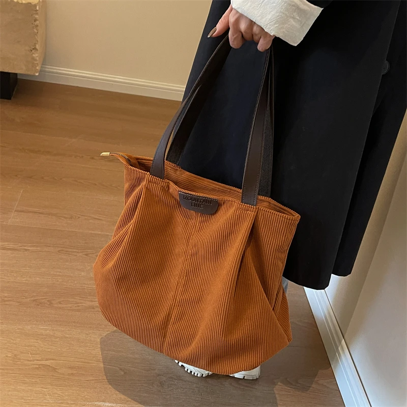 Solid Soft Shoulder Bags Corduroy 2024 High Quality Bags for Women Casual Interior Zipper Pocket Large Capacity Women's Handbags