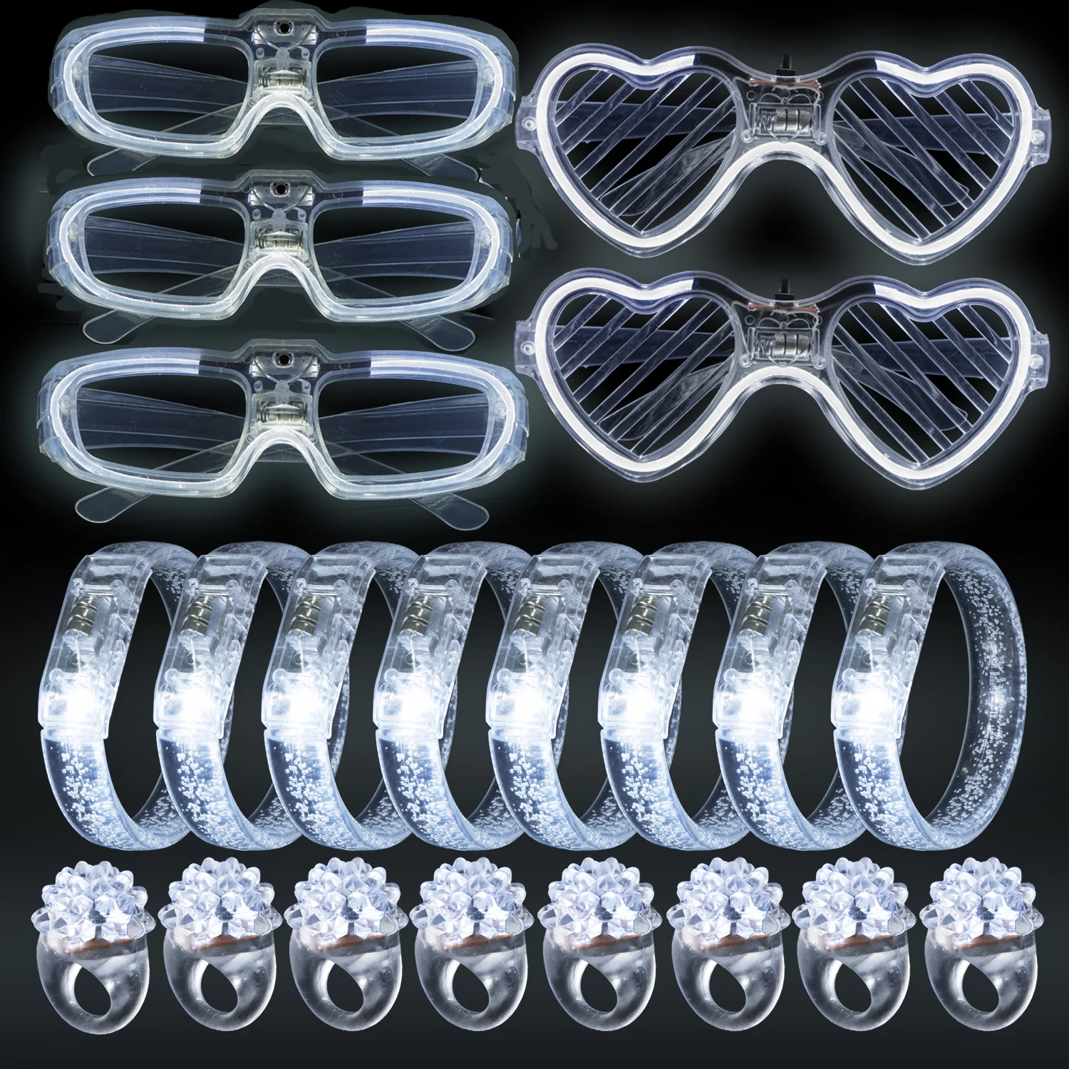 Led White Bracelets Light Up Party Favors Glow in the Dark Party Supplies Neon Sunglasses LED Rings Bracelets Wedding Decoration