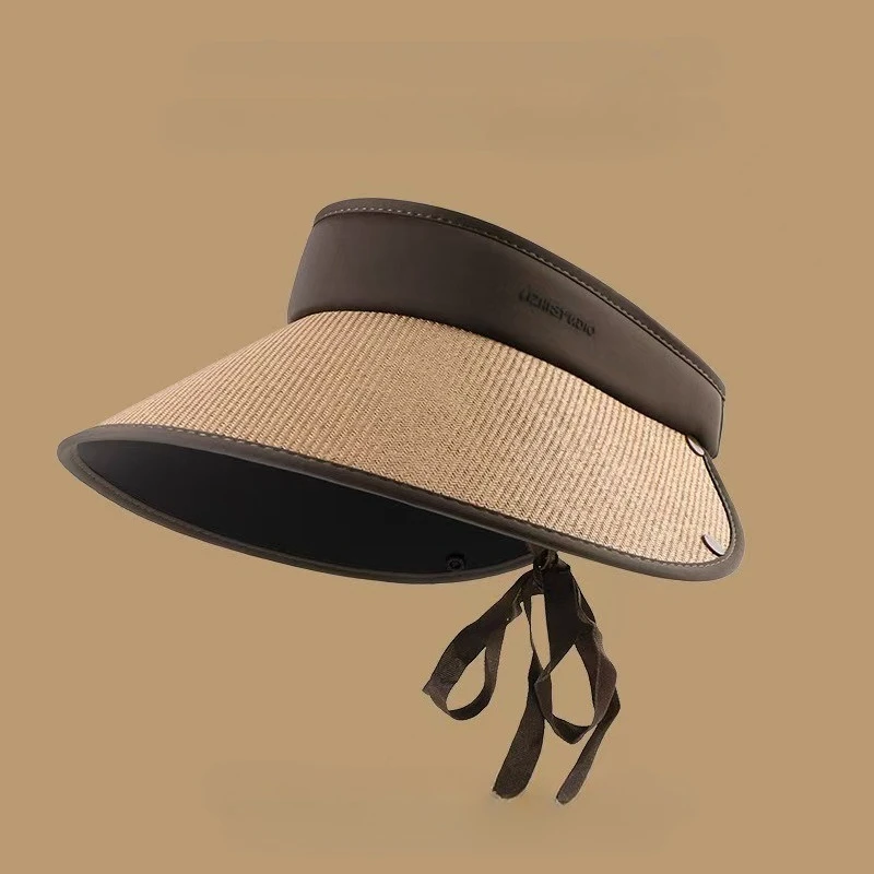 2025 قبعة منسوجة من العشب الناعم للتخزين كبيرة من الشمس للنزهات الصيفية، قبعة علوية فارغة قابلة للطي بالأشعة فوق البنفسجية باللون الأسود ومضادة للأشعة فوق البنفسجية