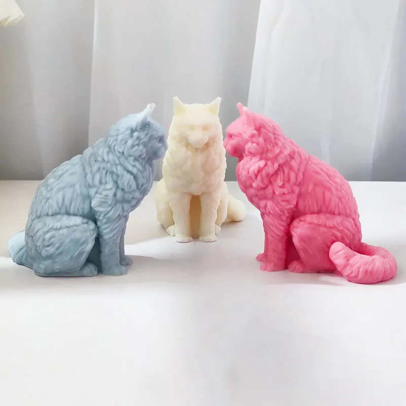 New 3D Maine Coon Cat Silicone Candle Molds DIY Animal Kitten Soap Plaster Resin Crafts Resin Cast Mold Home Decor Gift