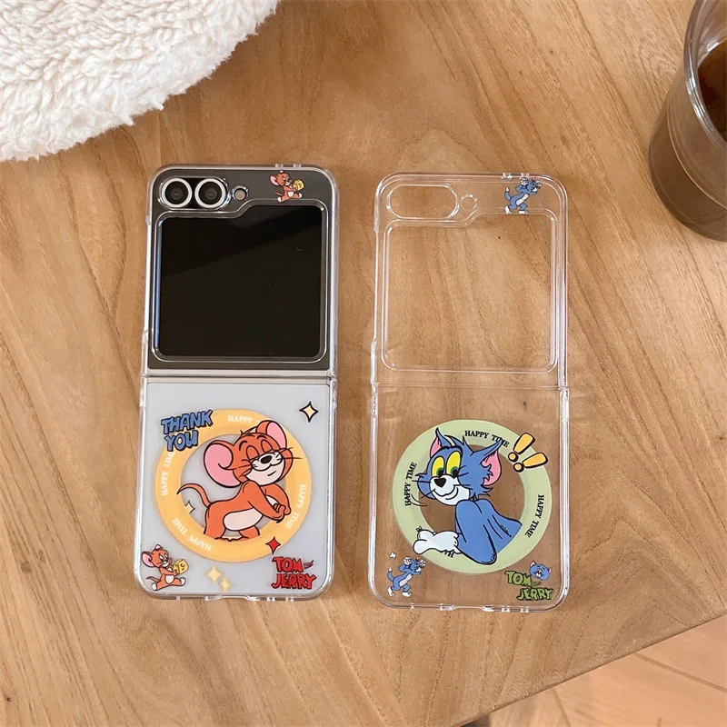 Transparent Cartoon Cat Mouse for Samsung Galaxy Z Flip 7 6 5 4 Protective Back Cover for ZFlip5 ZFlip6 ZFlip7 Case Shell