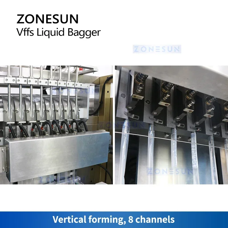 ZONESUN VFFS Liquid Bagger Monoblock Saus Panas Cuka Sirup Bumbu Kemasan Sachet Mesin Pengisian dan Penyegel ZS-FSMP8