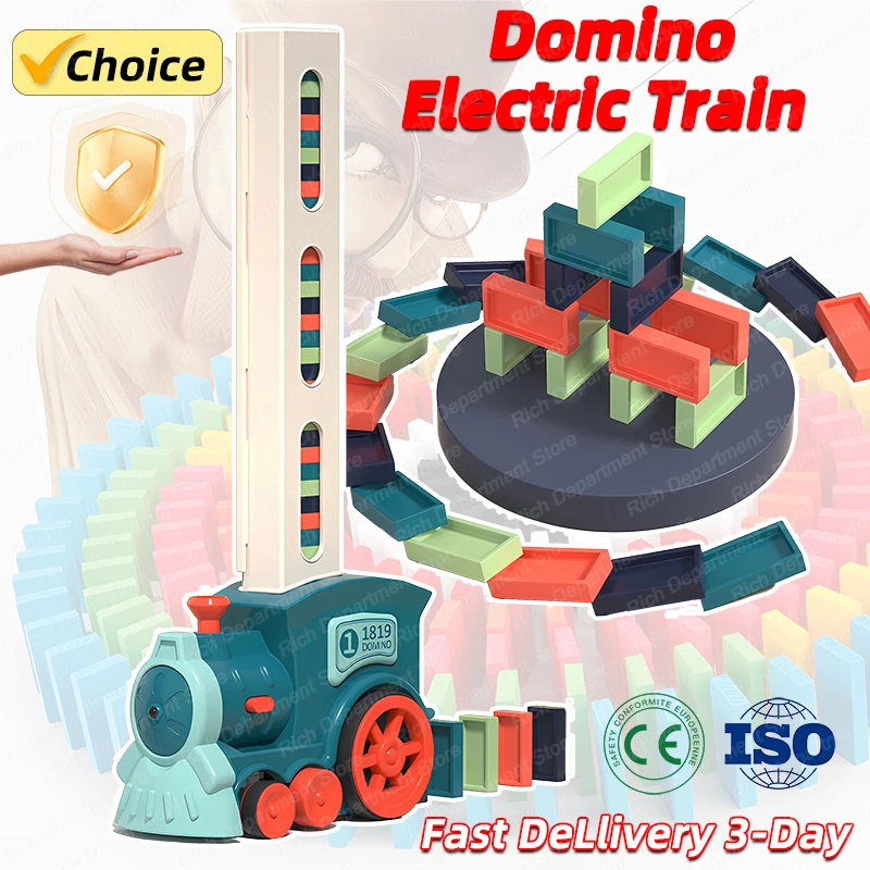 New Automatic Laying Domino Train Electric Car Brick Blocks Kits Creative Games Intelligence Educational Toys Kids Birthday Gift