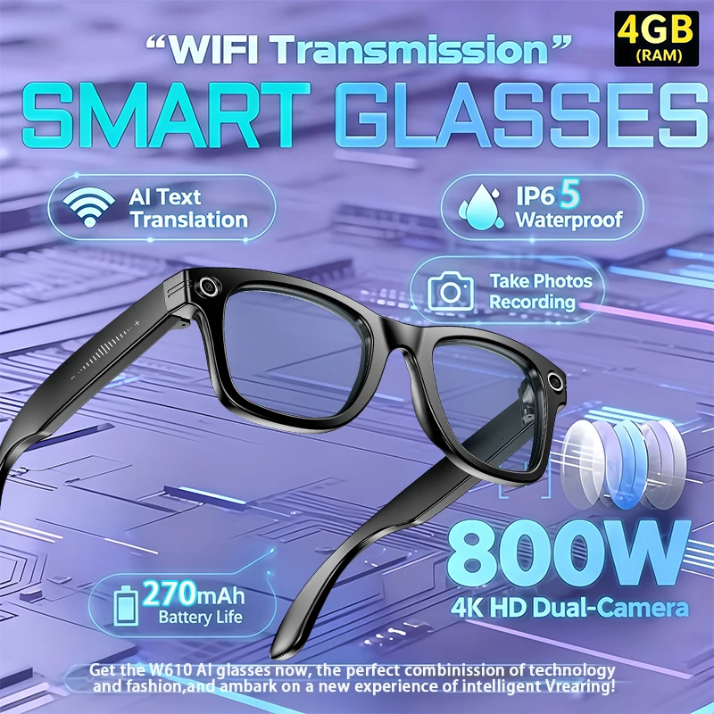 2026 800W Camera AI Glasses Men Color-Changing Smart Translation Glasses Photo Video Recording Waterproof Call Smart Sunglasses