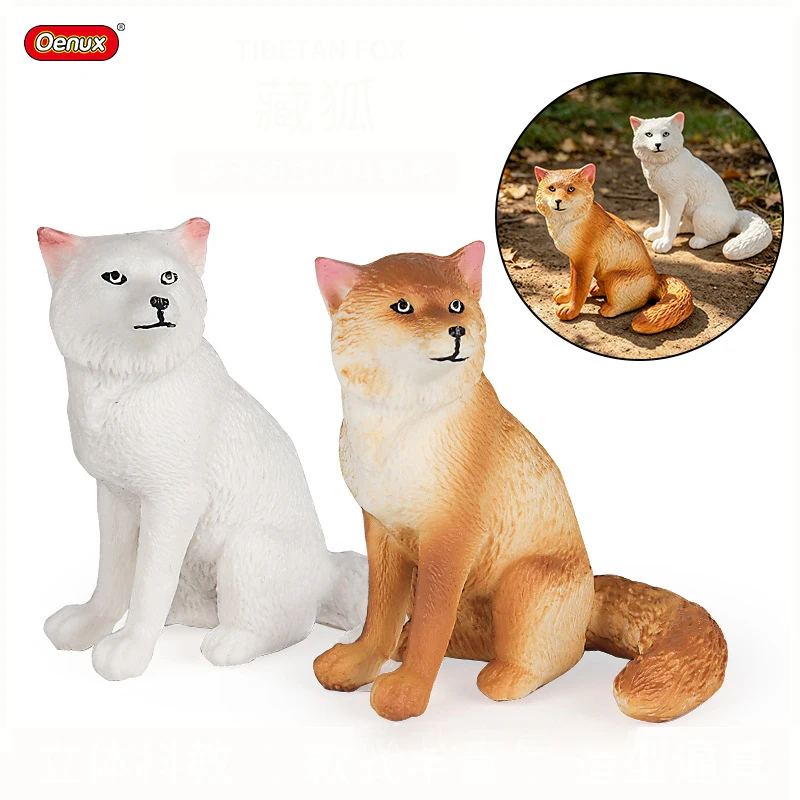 Oenux Realistic Tibetan Fox Arctic Fox Figurine Simulation Wildlife Animal Model Cognitive Educational Christmas Gift Collection