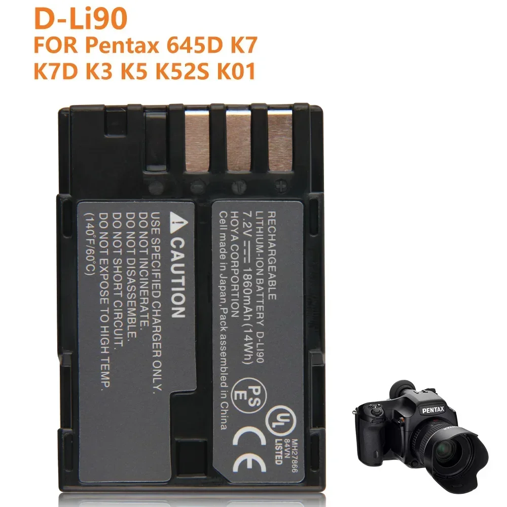

Replacement Battery D-Li90 For Pentax 645D K7 K3 K5 K7D K52S K01 Batteries 1860mAh