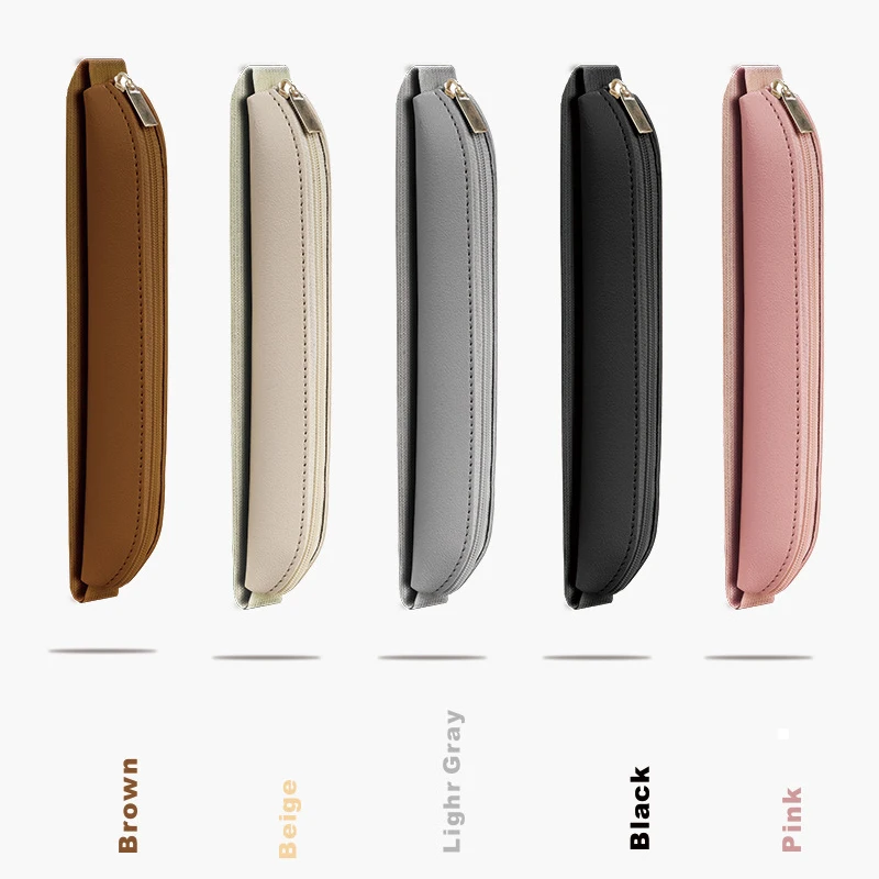 Portable Pu Leather Pencil Bag With Elastic Band & Pen Clip Multi-functional Storage Pouch For Office Meeting Laptop Notebook Pe