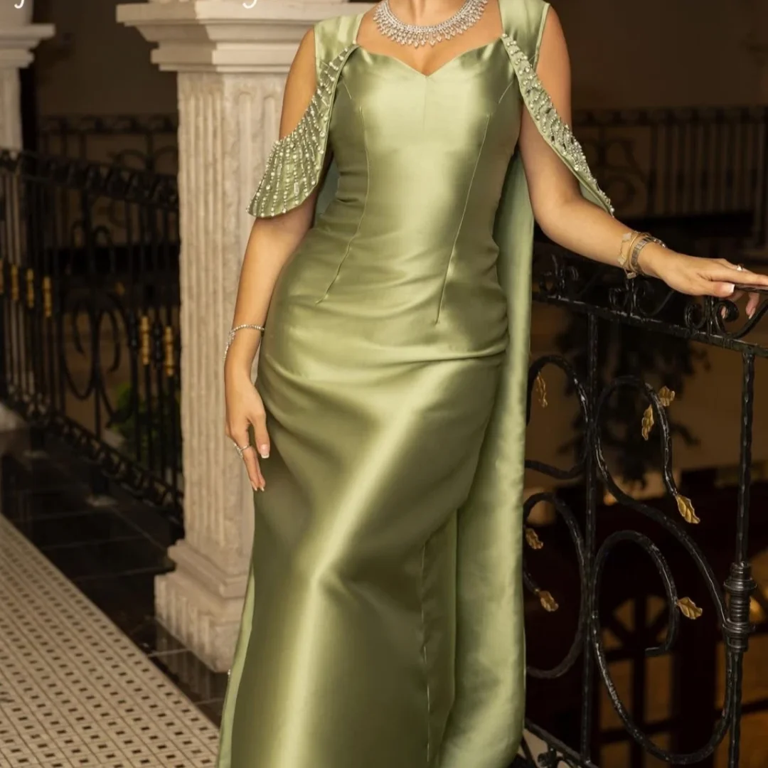 

Fortunate Evening Elegant Vintage Sweet Evening Party Gowns Green Crystal Beads Satin Formal Occasion Prom Dress Customized