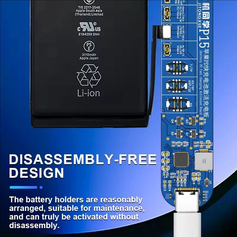 JTX P15 Disassembly-Free Battery Charging Activation Board With PD Charging for iPhone 6/6S/7/7P/8/XS/MAX/11/12/13/14/15 Pro Max