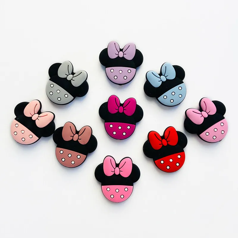 6pcs Minnie Baby Silicone Beads Food Grade DIY Infant Pacifier Chain Accessories Cartoon Mouse Mini Baby Teething Teether Bead