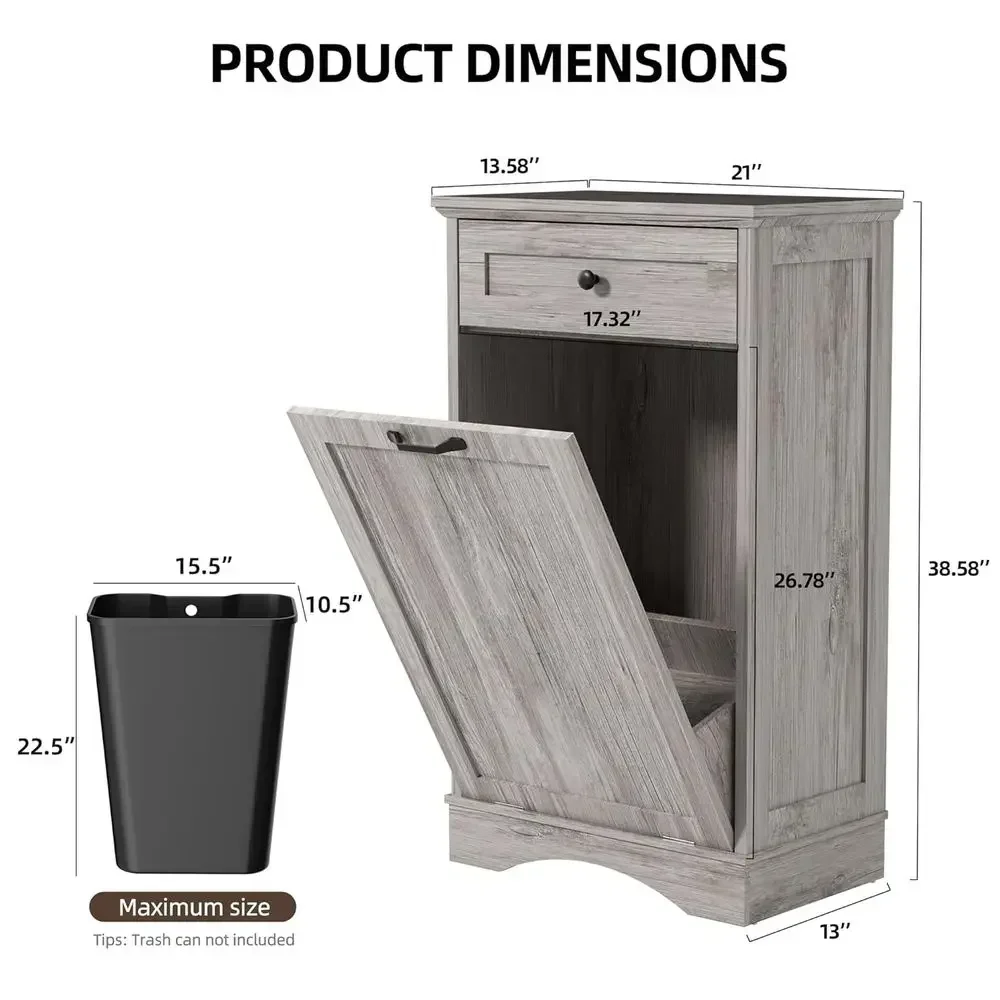 Grey Freestanding Garbage and Recycling Cabinet with Hidden Trash Bin for Kitchen or Living Room