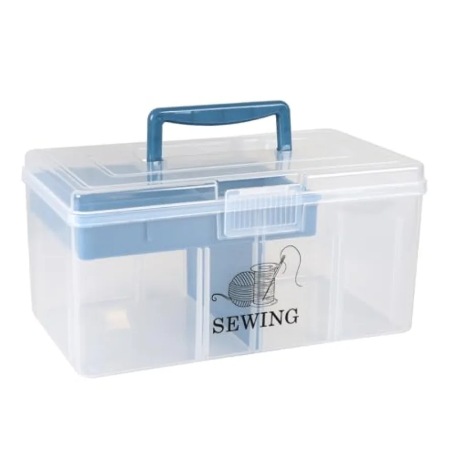 

Пластиковый органайзер для швейных принадлежностей и инструментов с ручкой, 12-дюймовый органайзер для шитья, 2-уровневый органайзер для хранения художественных принадлежностей и медицинских товаров