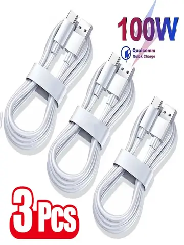 3PCS 100W 6A USB Type C USB Cable Super Fast Charing Line for Xiaomi Samsung Huawei Honor Quick Charge USB C Cables Data Cord