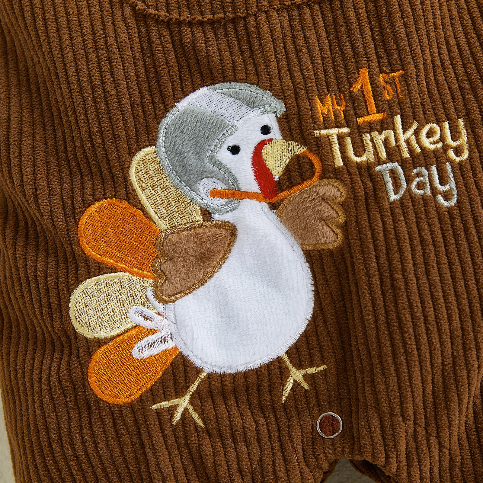 Thanksgiving Baby Girls Boys Overalls Letter Turkey Embroidered Sleeveless Straps Pocket Corduroy Romper Jumpsuit
