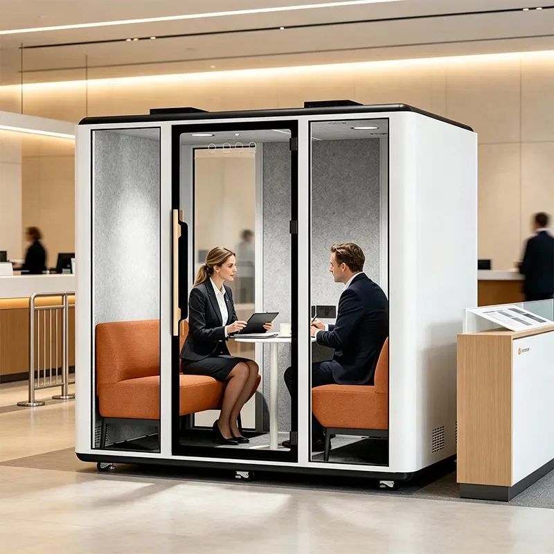 for 4-Person Mobile Soundproof Office Cabin Wheeled Meeting Booth Customizable Color Privacy Pod for Open Workplaces