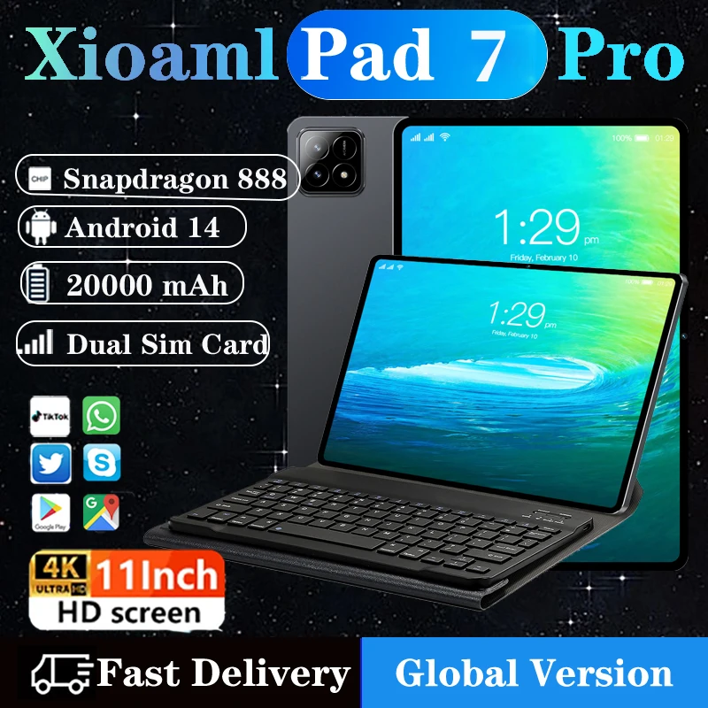 

2025 Global Version Xioaml Pad 7 Pro Tablet Android 14 16GB+1T 11inch HD 4K 20000mAh 5G Dual SIM Dual Camera WiFi GPS Tablet PC