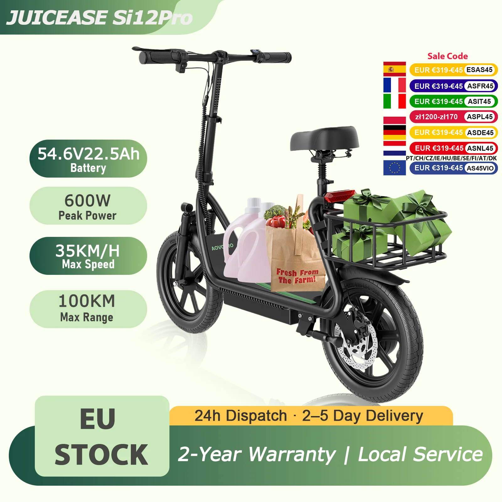 JUICEASE Si12 Vélo électrique, puissance de pointe 600W, trottinette électrique, batterie grande capacité 54.6V22.5Ah, 100KM, trottinette électrique 14 pouces avec application