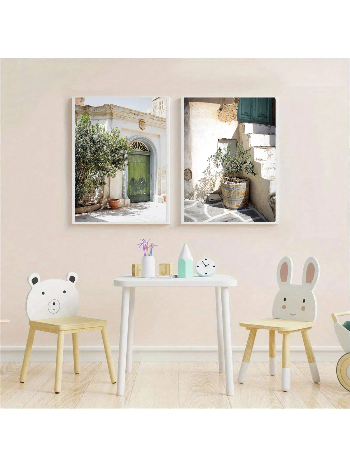2pcs Tuscany Italy Beach & Olive Tree Canvas Art Set - Mediterranean Summer Vibes, No Framed Wall Decor for Living Room, Bedroom