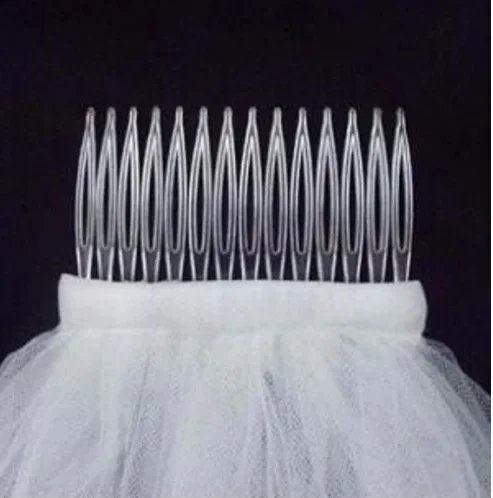 White Ivory Two-Layers  Ribbon Edge Wedding Veils with Comb Tulle Short Bridal Accessories