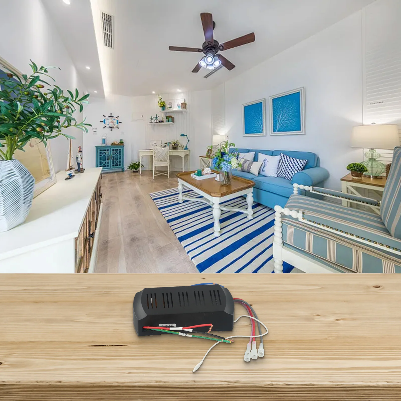 Инновационный дизайн системы дистанционного управления потолочным вентилятором позволяет легкое управление состоянием света и воздушным потоком.