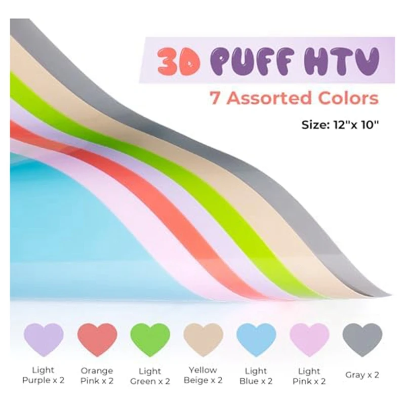 Heat Transfer Vinyl Bubble Set para Camisetas, Puffy HTV Compatível, Contour Em Relevo Em Relevo