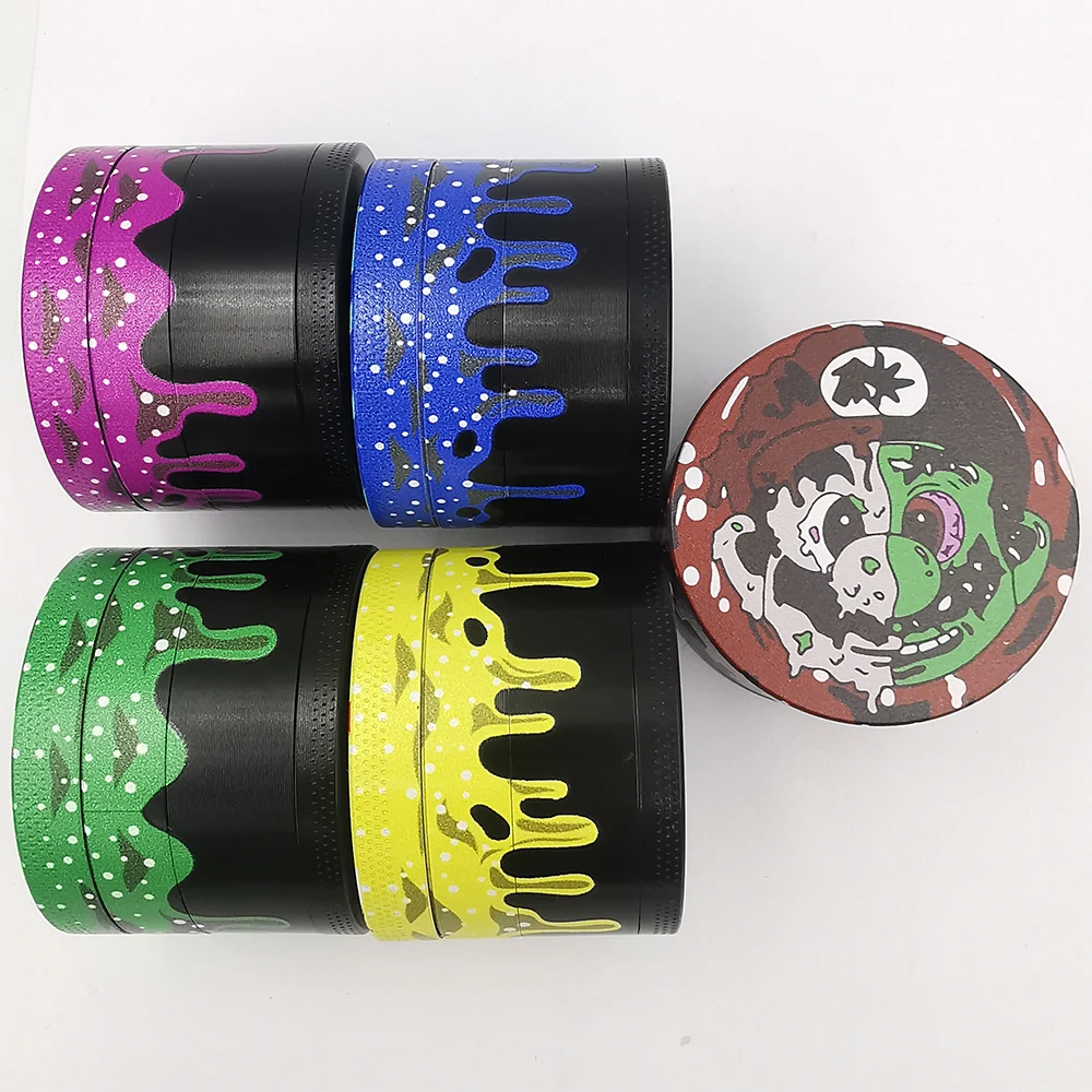 2“ New Zinc Alloy Color Printing Cigarette Grinder Water Drop Cigarette Grinder Four-Layer Uv Cartoon Metal Grinder