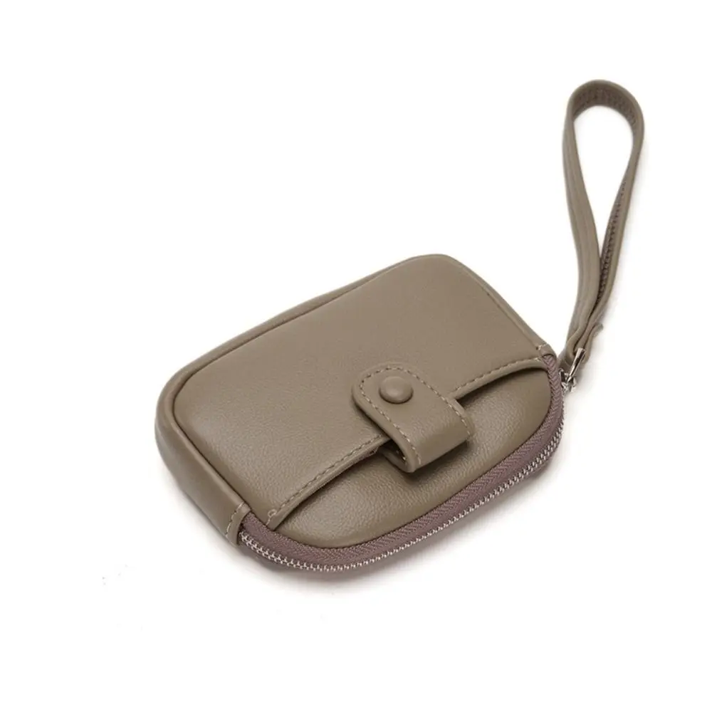 Casual with Wrist Lanyard Handheld Wallet Korean Style Solid Color Zipper Coin Purse Clutch Mini Small Item Bag Men