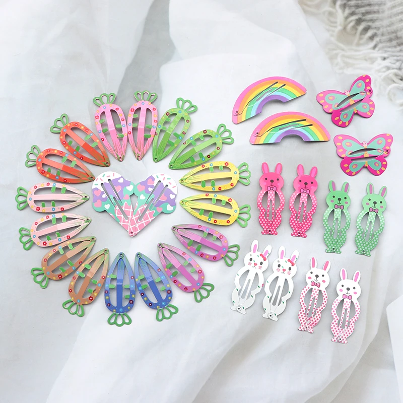 30Pcs Cute Cartoon Animal Fruit Hair Clip For Baby Girls Hair Accessories Sweet Rainbow Butterfly Hairpins Kids Hair Decorate