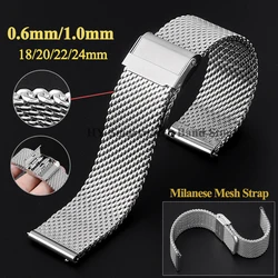 0.6mm 1.0mm Milanese Mesh Steel Strap 18mm 20mm 20mm 24mm Stainless Steel Metal Wrist Band Men Women Universal Sport Bracelet