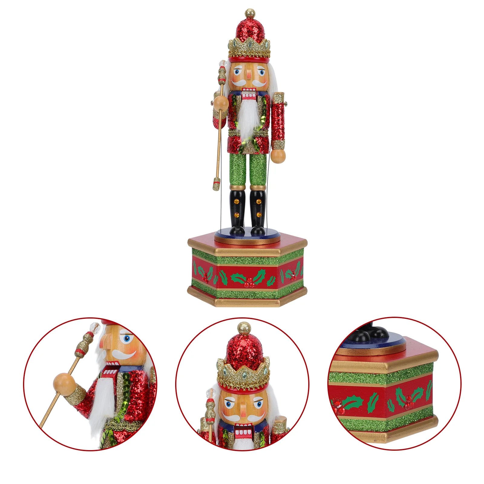

Nutcracker Musical Box Wooden Iron Cotton Material Plays Xmas Melodies Desktop Decor For Bedroom Living Room Office Party Adorn