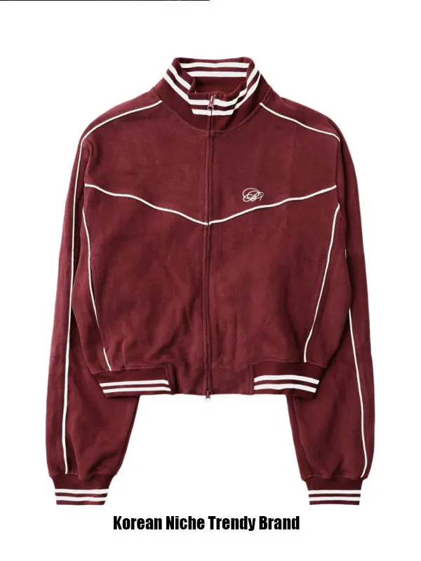 

American Retro Waed Stand Collar Sweatirt Loose Casual Spor Zipper Jaet for Women ort Outerwear Long Sve Cotton