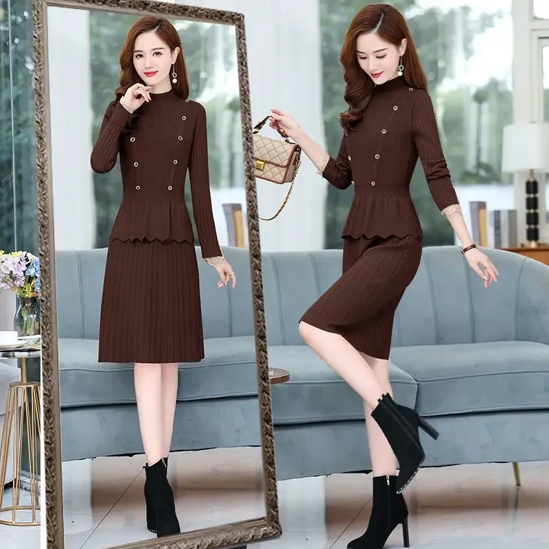 New Slim Sweater 2 Piece Suits Korean Vintage Knit Skirts Sets Malhas Faldas Conjunto ladies two piece sets womens outifits