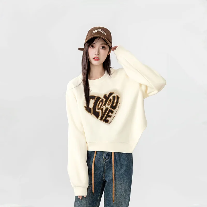 Women Autumn Winter Fashion Simplicity Printing Solid Color O-neck Tops Women Clothing All-match Appear Thin Loose Sweatshirts