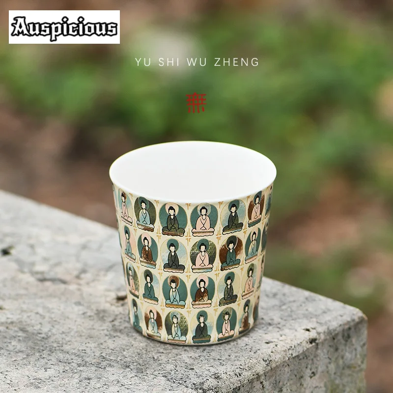 160ml Mogao Caves Wall Painting Porcelain Teacup Creative Thousand Buddha Tea Bowl Large Cola Coffee Mug Master Kung Fu Teaware