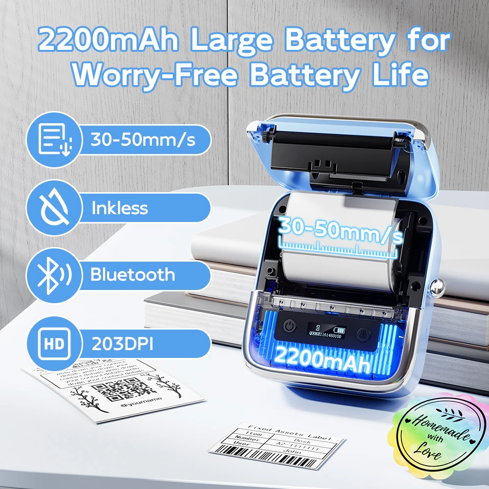 Drukarka etykiet Phomemo M250 Termiczna drukarka etykiet Bezprzewodowa drukarka etykiet Bluetooth do notatników DIY Etykiety cenowe do supermarketów