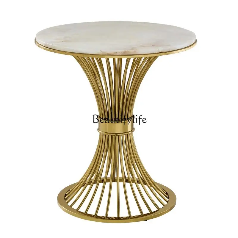 

Light luxury stainless steel corner table creative simple modern marble home living room balcony small coffee table table