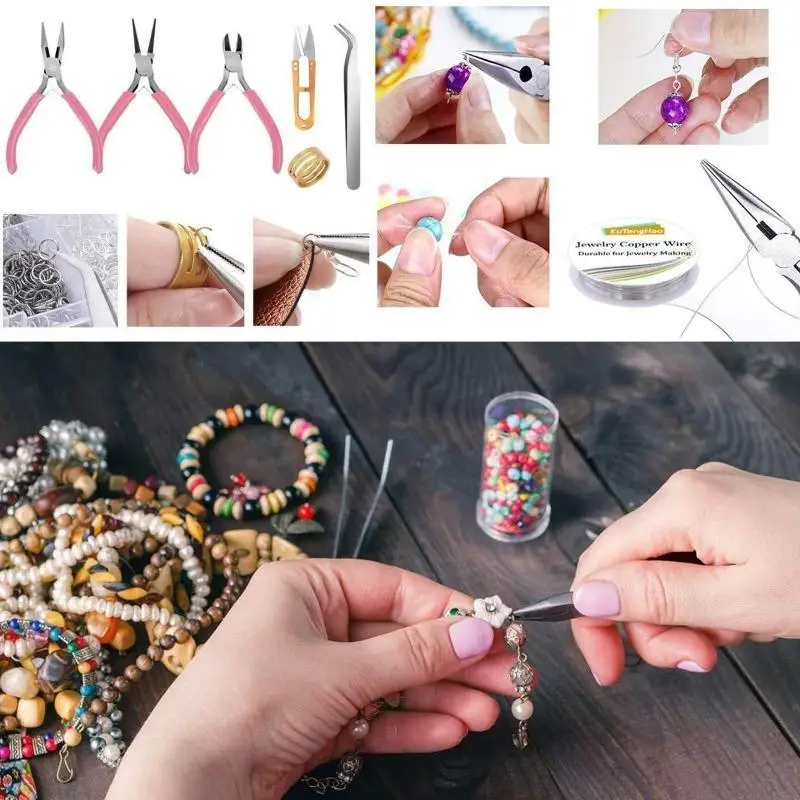 

Necklace Bracelet Earrings DIY Jewelry Making Supplies with Assorted Beads Charms Findings Wire Cord Pliers