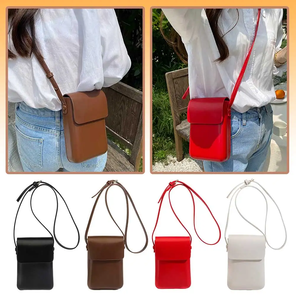 

Women Simple Crossbody Bag PU Leather Vintage Sling Bag Adjustable Strap Solid Color Female Outdoor Dating Bag
