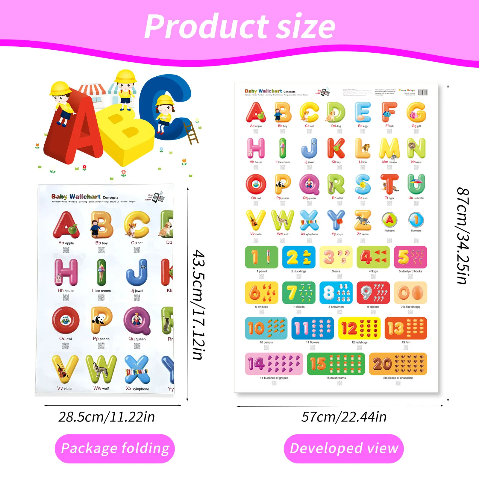 Oversized Crianças Poster Display, Wall Chart, Enlightenment Enhance Cognição das Crianças, Versão em Inglês