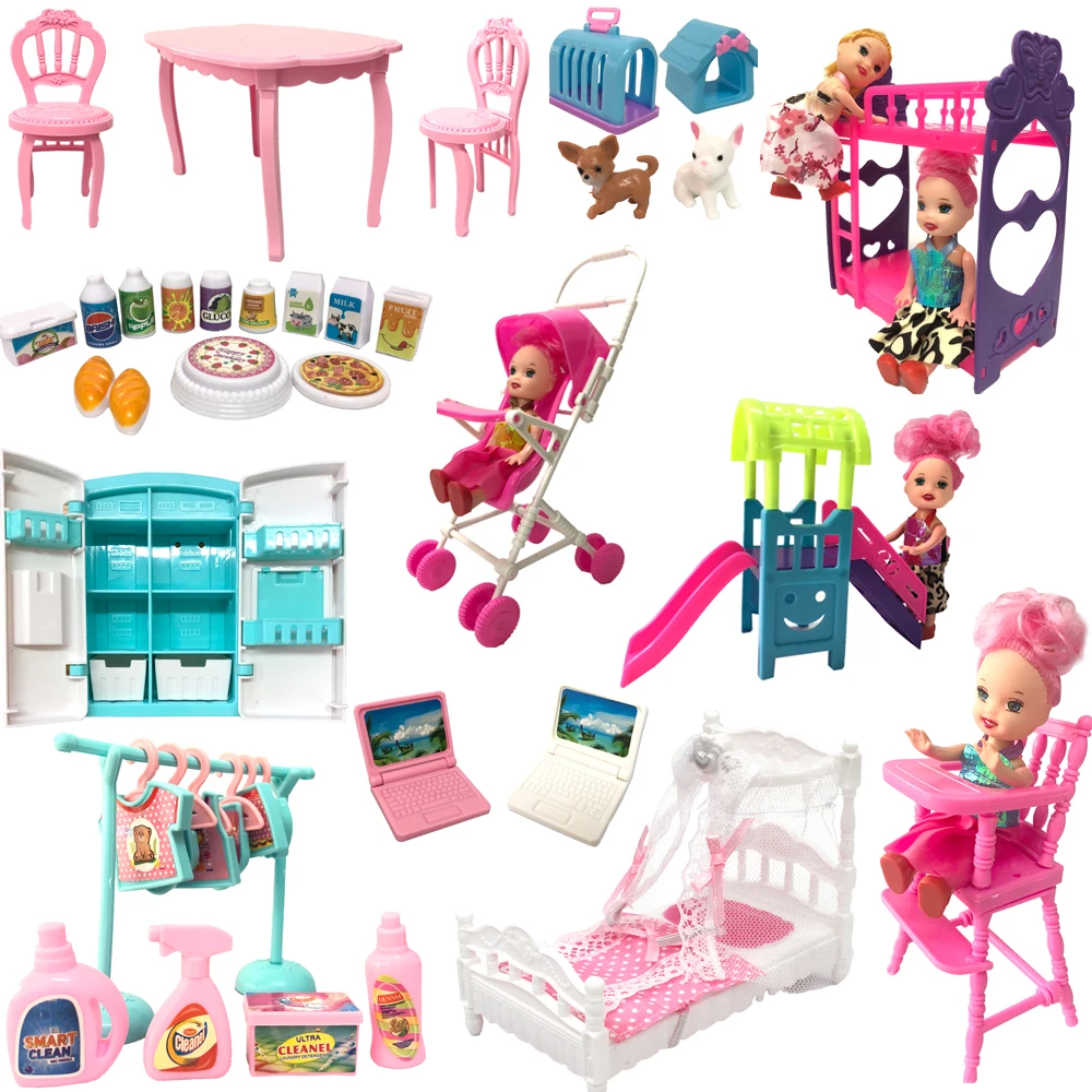 

NK Mix Doll Dollhouse Furniture Baby Trolley Chair Bed Swing Slide Fridge for 1/6 Dolls Accessories For Kelly Toy JJ