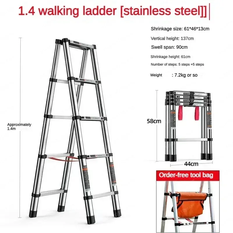 1.4+1.4M Stainless Steel Herringbone Ladder Telescopic Ladders Step Ladder Household Folding ladder Engineering Stairs for Home