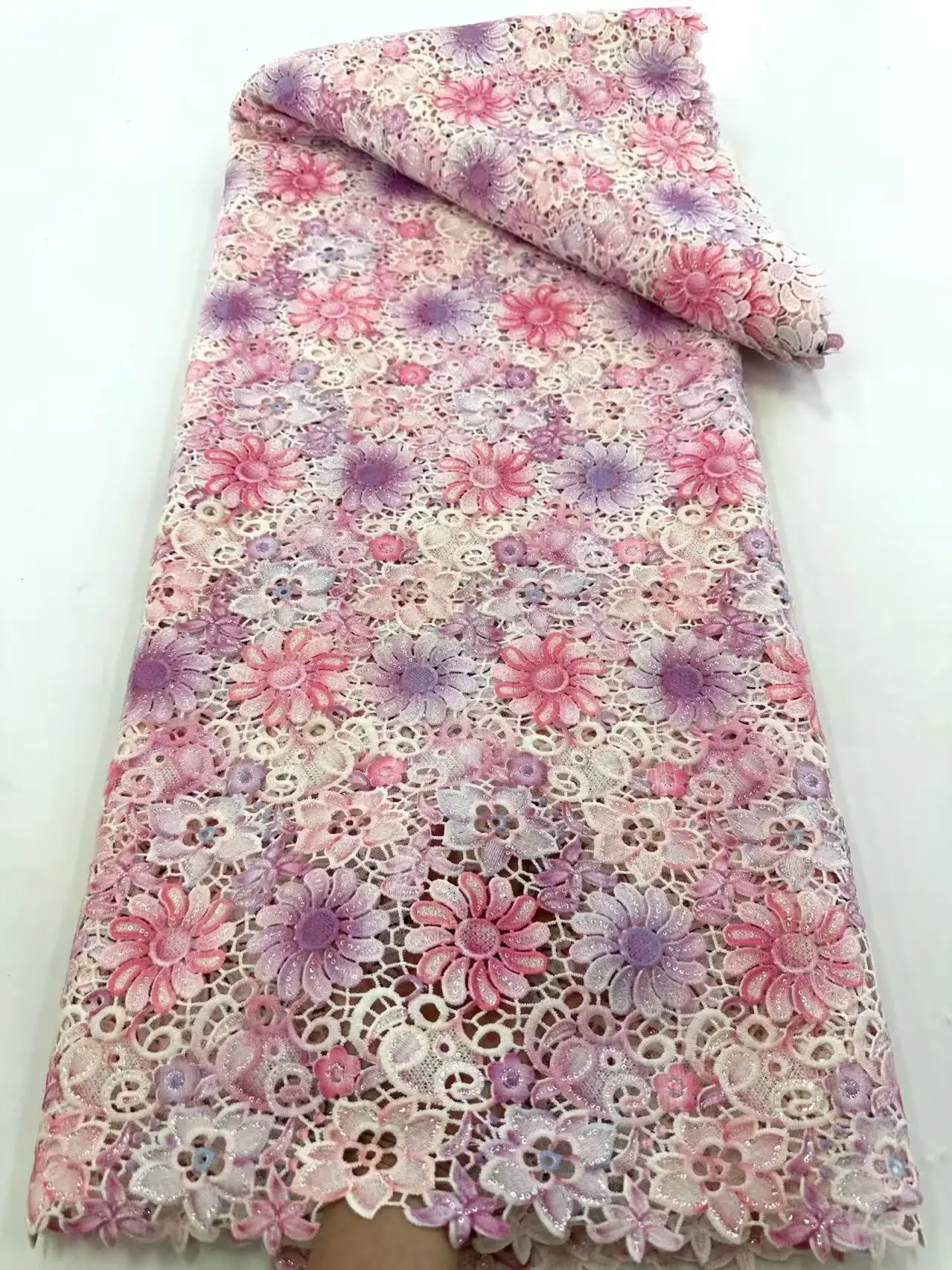 Tela de encaje africana de guipur de seda de leche, encaje bordado de alta calidad, 5 yardas, encaje de malla nigeriano francés para costura de vestidos de novia