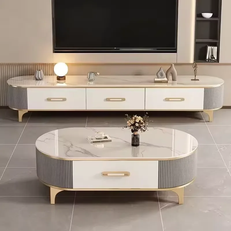 Modern Tv Wall Units Led Light Wooden Tv Cabinet Living Room Rectangular TV Unit Stands Furniture With Coffee Table